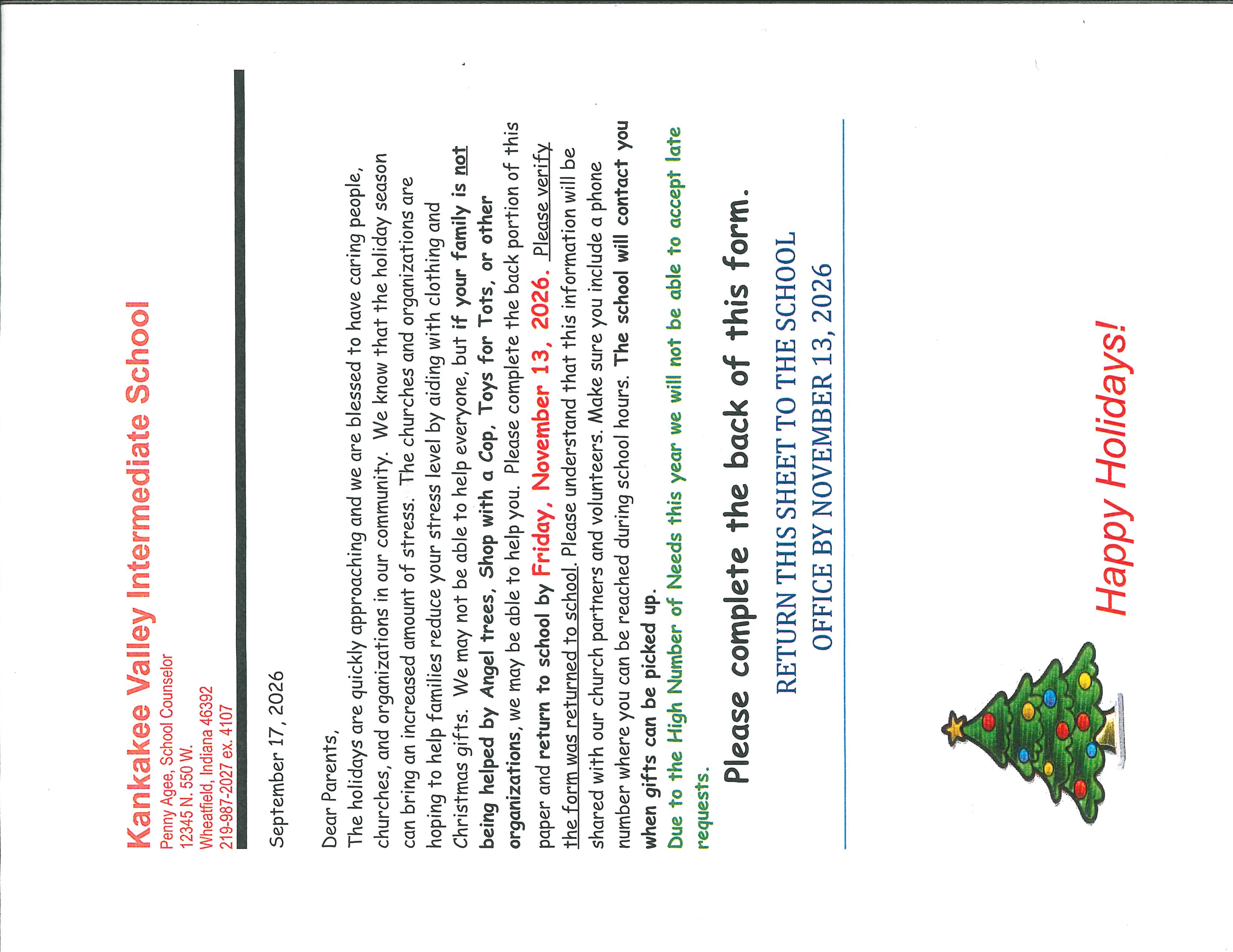 Holiday Help Forms
